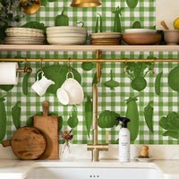 Cabbage Green Vintage Farmhouse Plaid Wallpaper