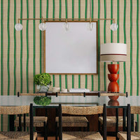 Green Stripes Grasscloth Wallpaper