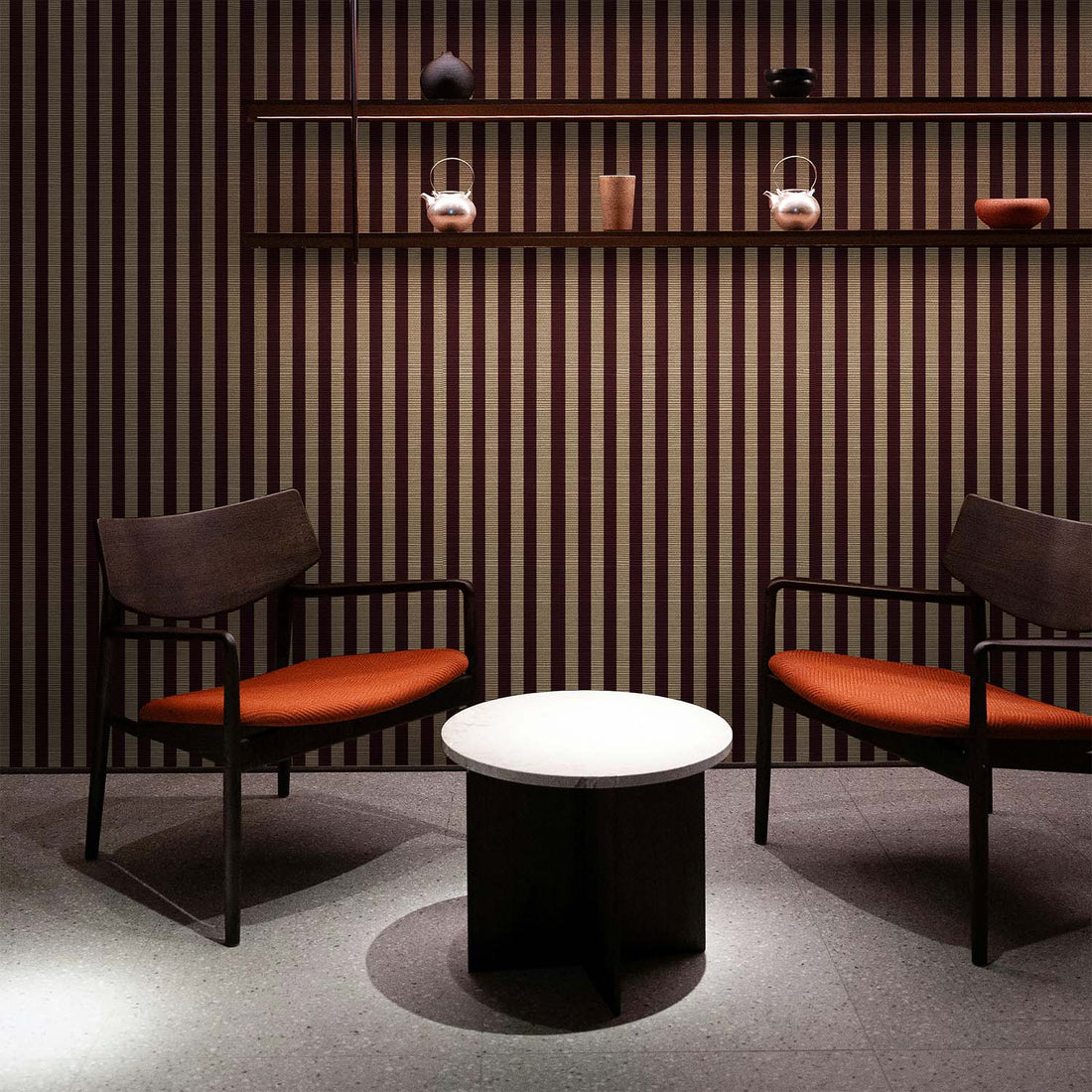 Jewel Red Classic Stripes Grasscloth Wallpaper