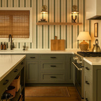 Modern Stripes Print Grasscloth Wallpaper In Green