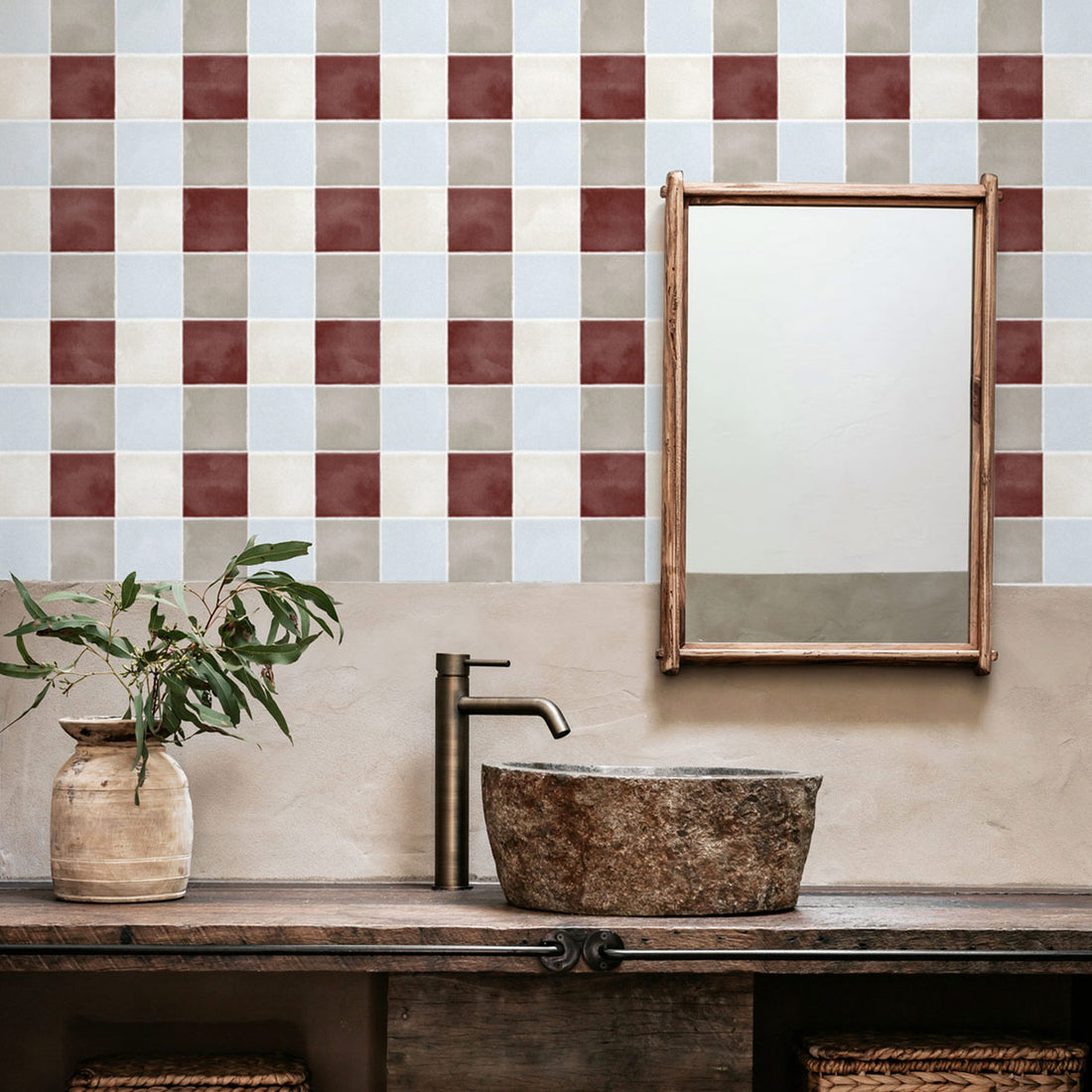 Maroon Tile Plaid Design Wallpaper