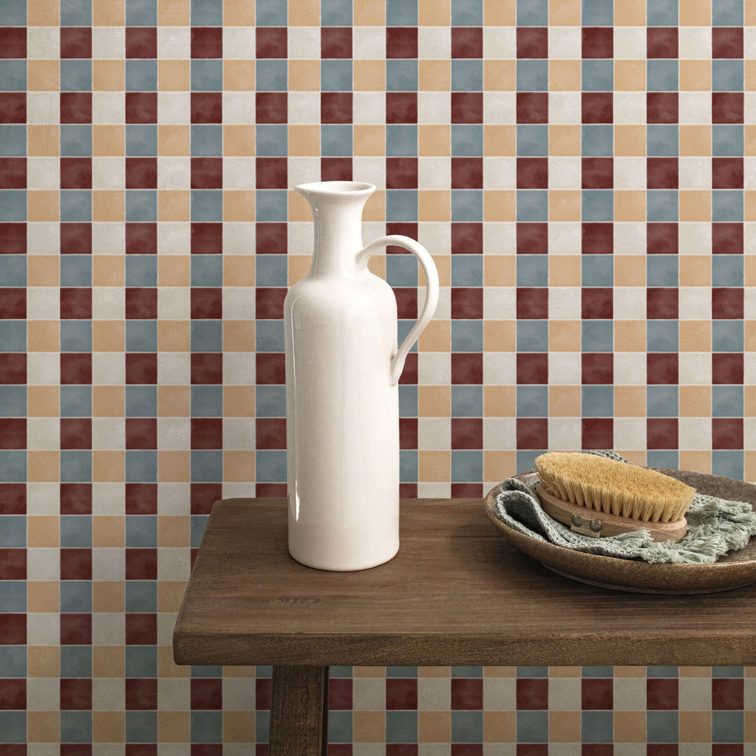 Retro Mosaic Tiles Print Wallpaper