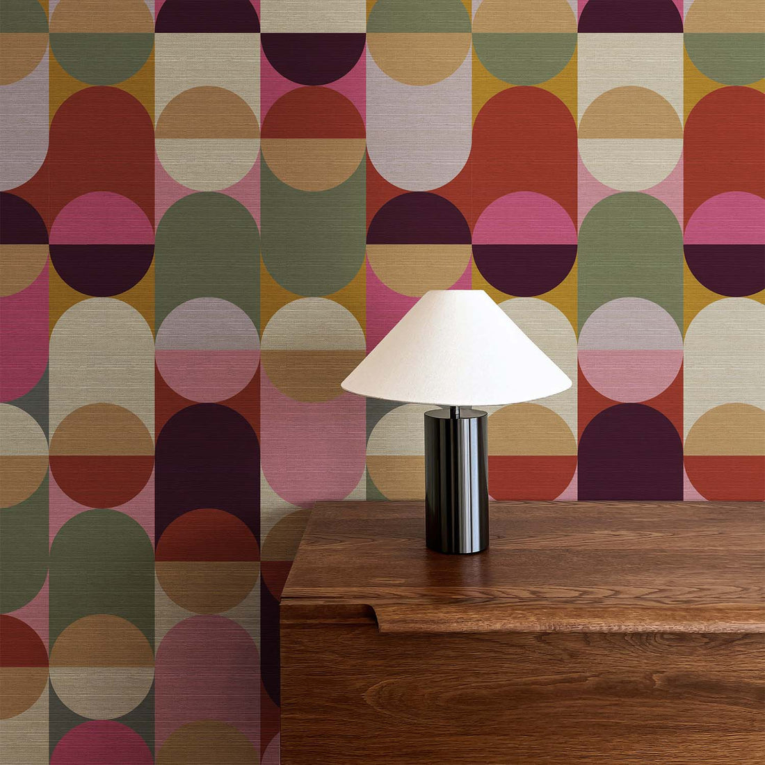Colorful Retro Design Grasscloth Wallpaper