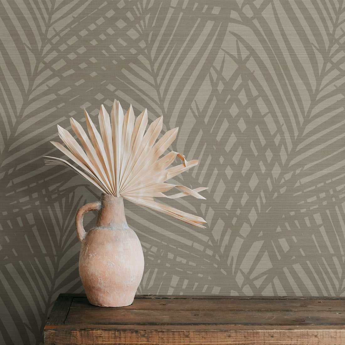 Elegant Neutral Palms Grasscloth Wallpaper
