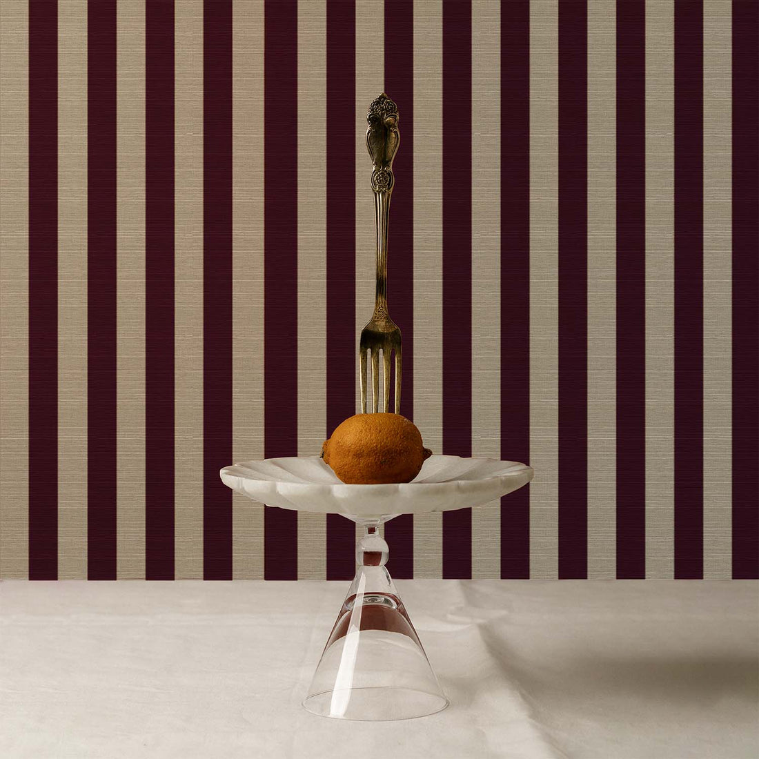 Jewel Red Classic Stripes Grasscloth Wallpaper