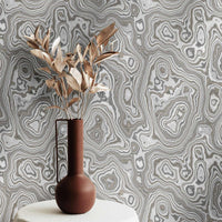 Metallic Silver Malachite Wallpaper