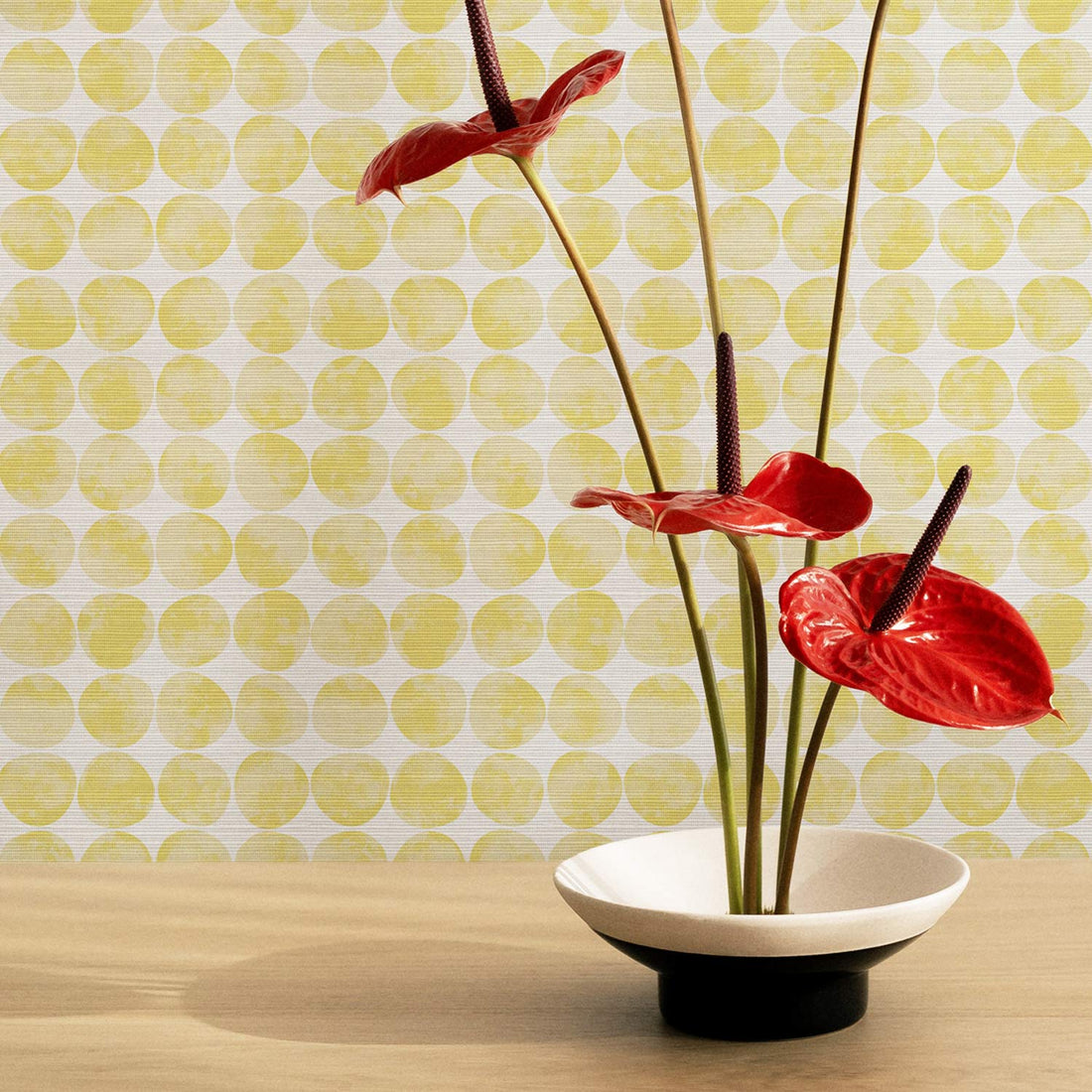 Sunny Retro Chic Print Grasscloth Wallpaper