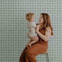 retro design wallpaper in green for kids bedroom interior