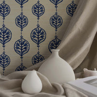 Vintage Floral Ornament Grasscloth Wallpaper
