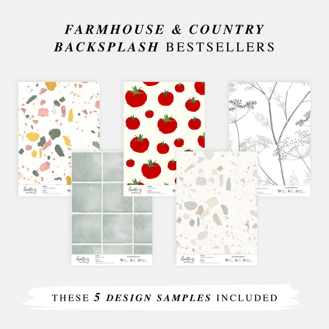 Backsplash Sample Bundle - 5 Farmhouse And Country Style Backsplash Samples