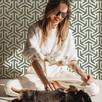 geometric peel and stick wallpaper in olive green
