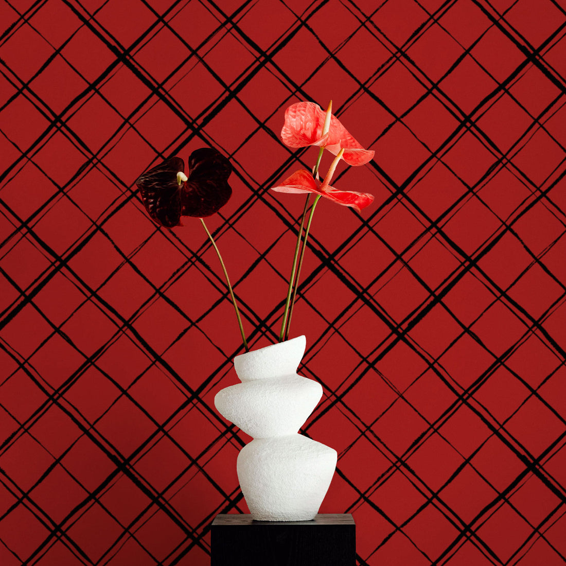 Red Minimal Plaid Print Wallpaper