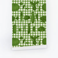 Cabbage Green Vintage Farmhouse Plaid Wallpaper