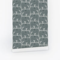Grey Abstract Elephants Grasscloth Wallpaper
