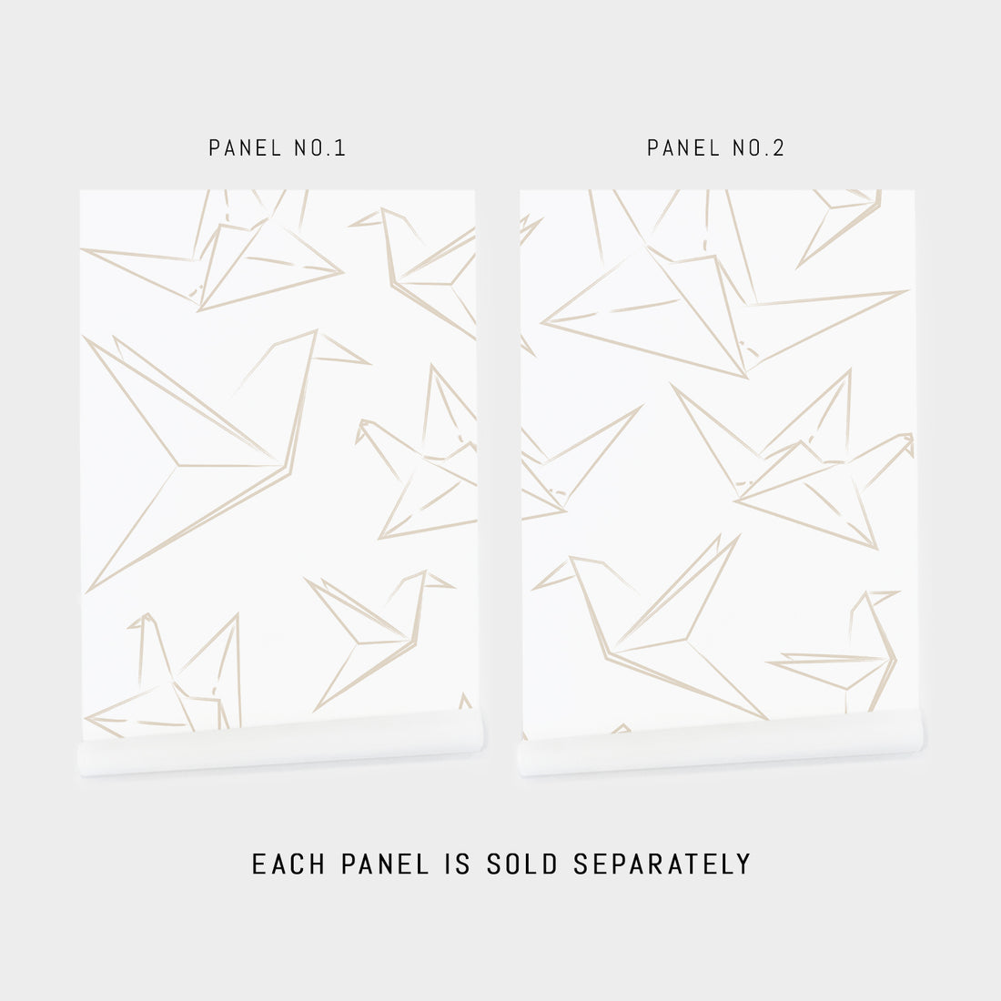 Origami crane birds removable wallpaper in neutral color