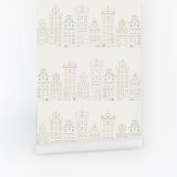 Neutral Color Vintage Houses Wallpaper