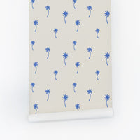 Bright Blue Tiny Palms Wallpaper