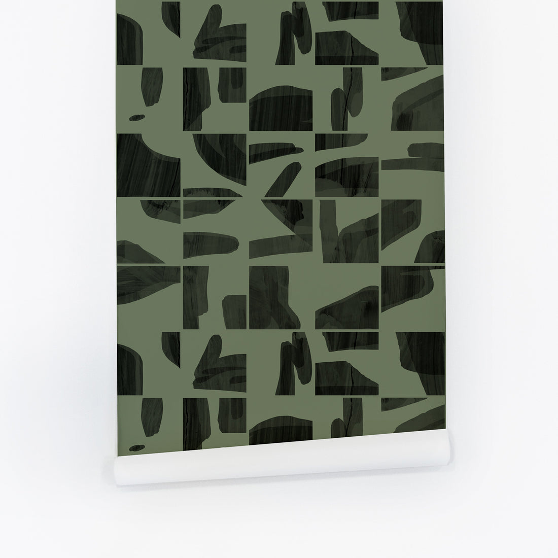 Black & Olive Geometric Wooden Tile Wallpaper