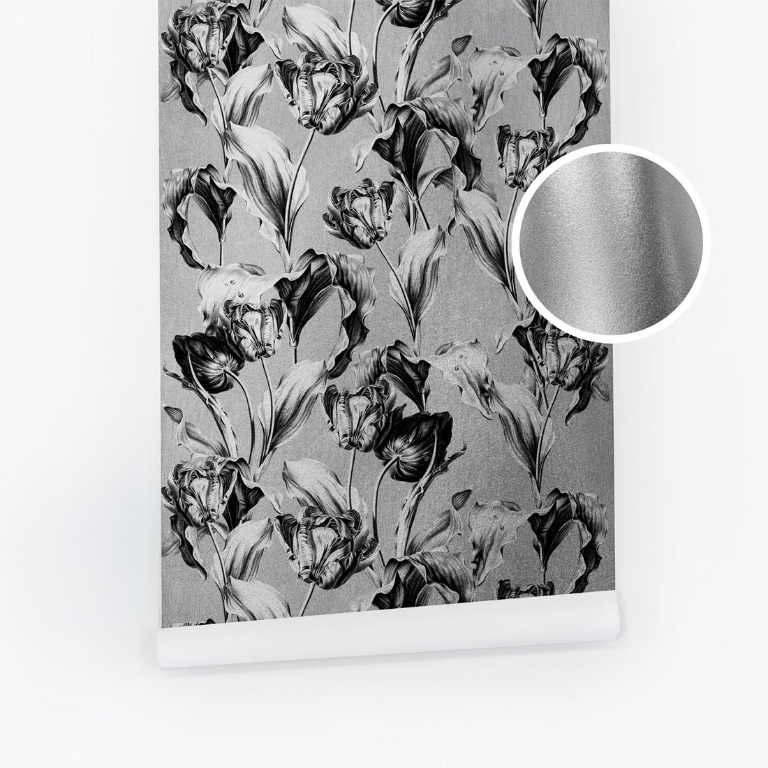 Metallic Silver Tulips Wallpaper