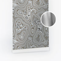 Metallic Silver Malachite Wallpaper