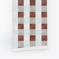 Maroon Tile Plaid Design Wallpaper