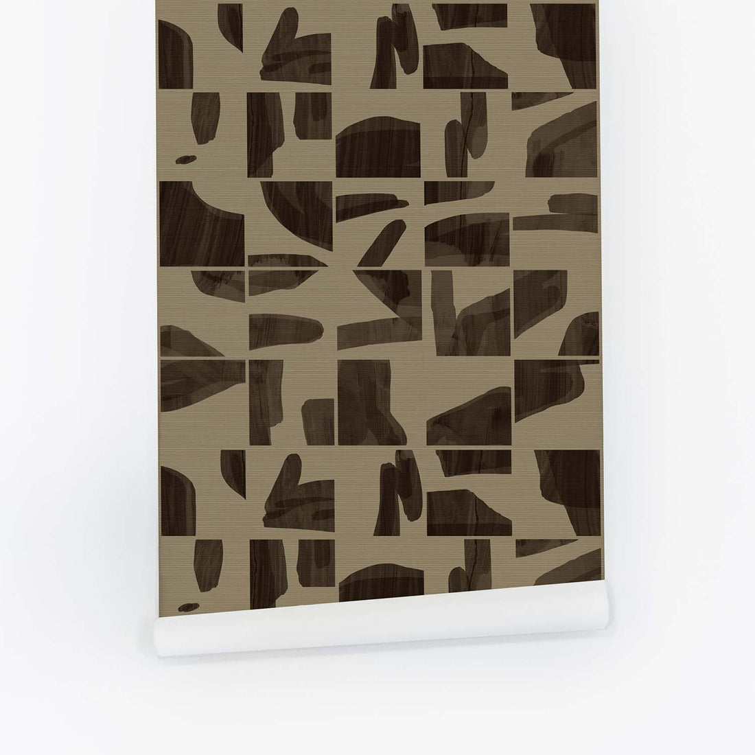 Dark Brown Wooden Tiles Grasscloth Wallpaper