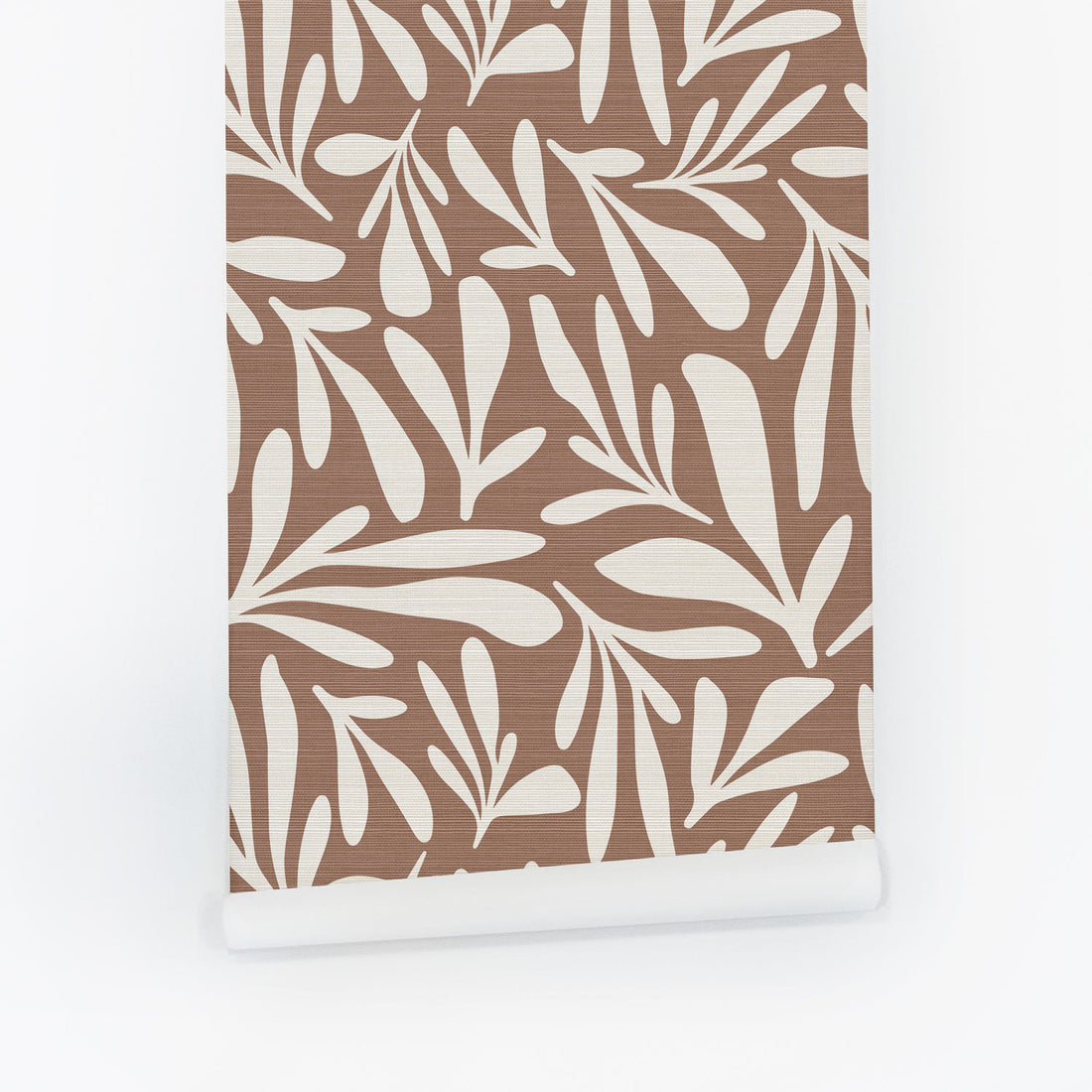 Mocha Color Floral Design Grasscloth Wallpaper