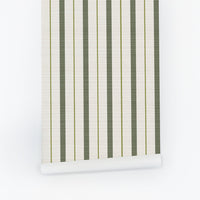 Modern Stripes Print Grasscloth Wallpaper In Green
