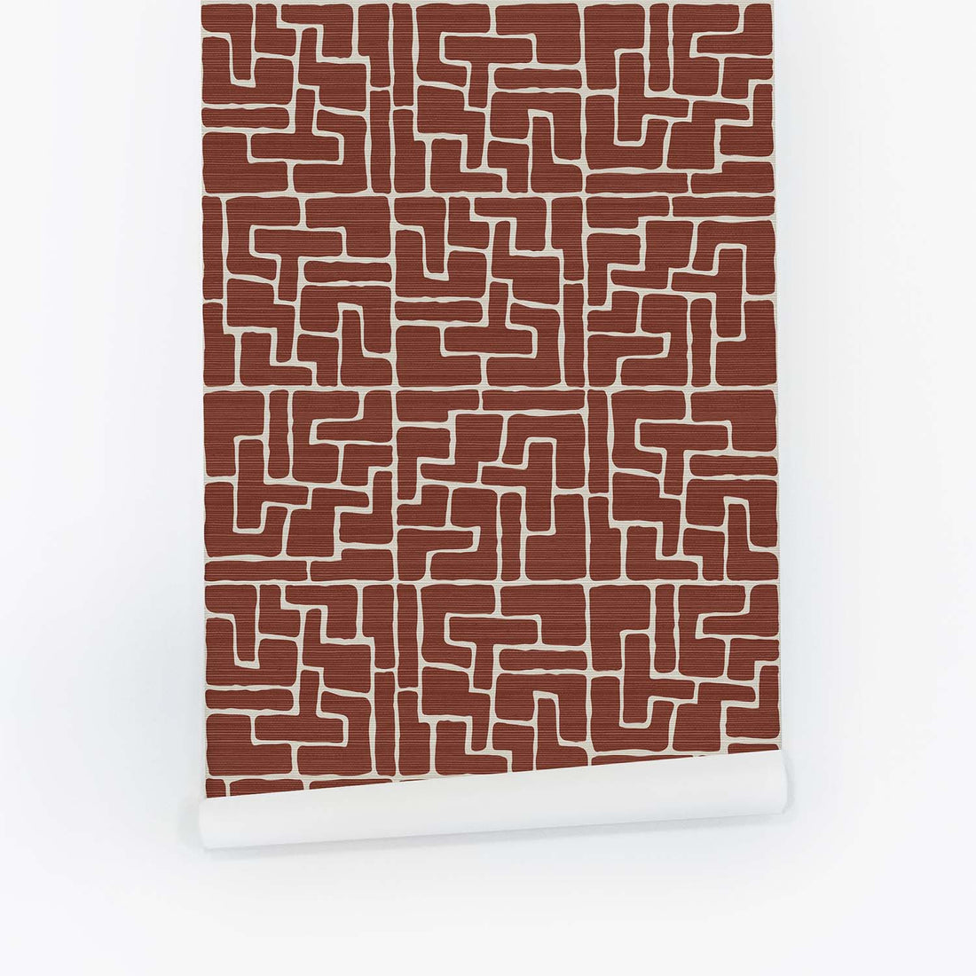 Terracotta Abstract Brick Design Grasscloth Wallpaper