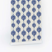 Vintage Floral Ornament Grasscloth Wallpaper