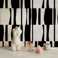 Black and white abstract geometric column print wallpaper