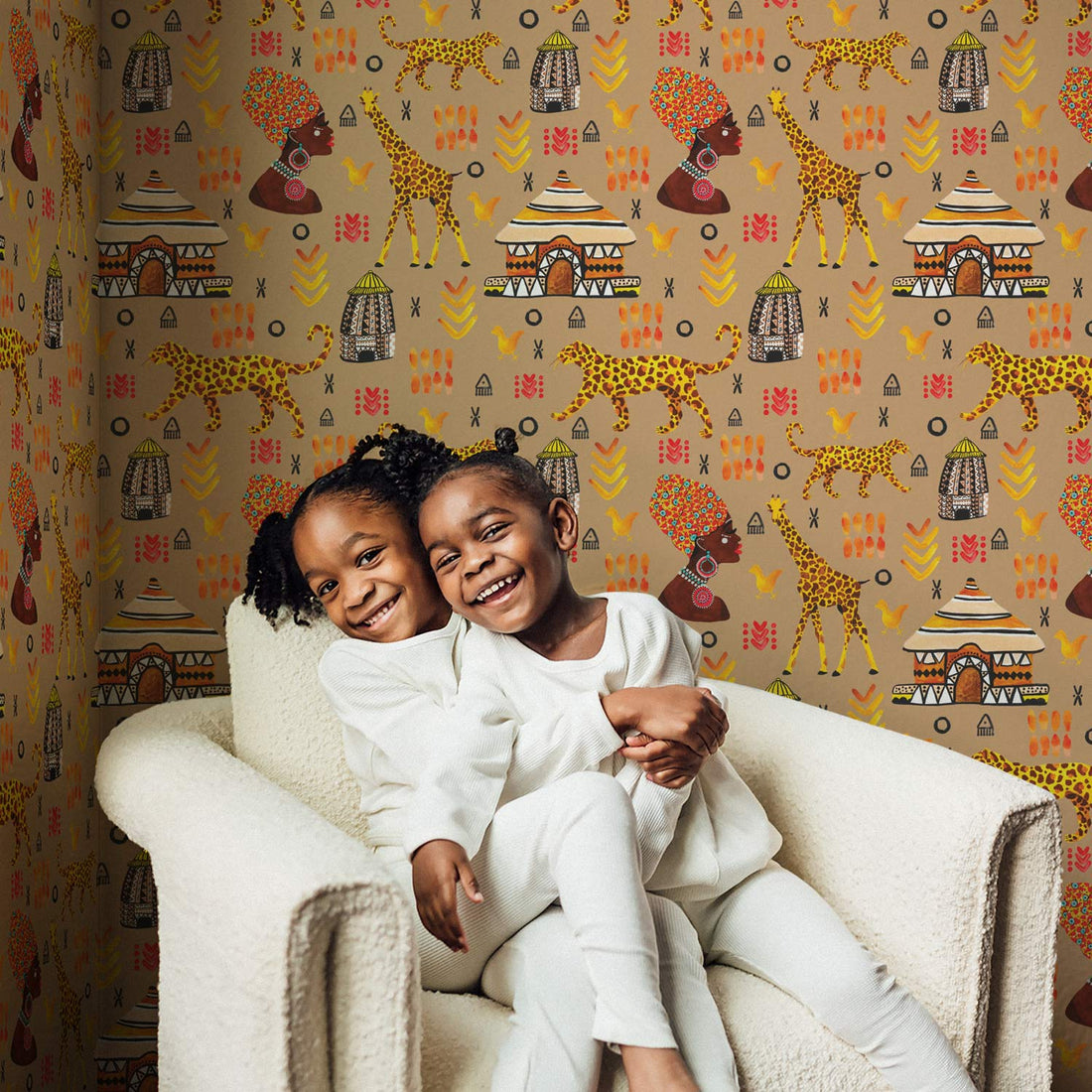 african home decor wallpaper with village motif design