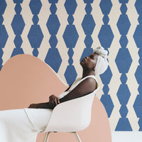 Wood block design removable wallpaper in blue color