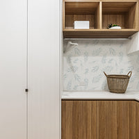 Modern hand drawn botanical removable wallpaper in light blue color