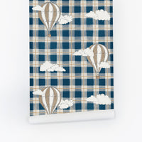 Blue Plaid Air Balloon Wallpaper