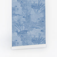 Blue Underwater Whale Design Wallpaper