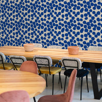 bright blue dotted wallpaper for dining room interior