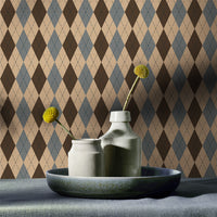 Brown Argyle Grasscloth Wallpaper