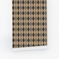 Brown Argyle Grasscloth Wallpaper