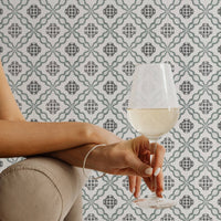 portuguese design green and black tile wallpaper for living room interior
