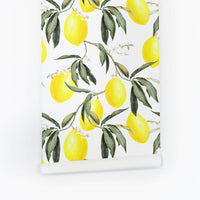 Neon yellow lemon pattern wallpaper