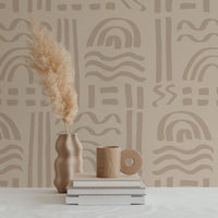 neutral wallpaper with geometric shapes for a bohemian interior