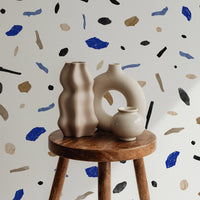 blue rocks inspired removable wallpaper for living room interior