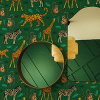 green jungle print wallpaper with african decor