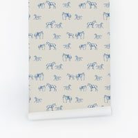 Horse Pattern Wallpaper in Blue