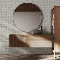 gourmet food inspired wallpaper with oysters for powder room interior