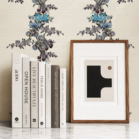 Large Vintage Blue Floral Garland Grasscloth Wallpaper