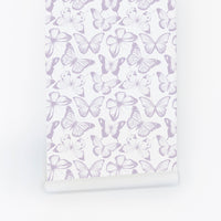 Minimal lavender color butterflies removable wallpaper for kids rooms