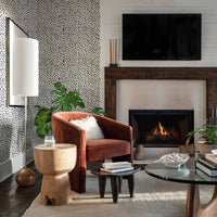 cozy living room interior with tiny black and white dot print wallpaper design