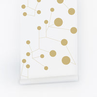 golden constellation print wallpaper for teen room interior design